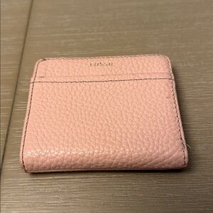 Fossil Tessa Bi-Fold Leather Wallet Baby Pink Gray Interior and Gold Hardware